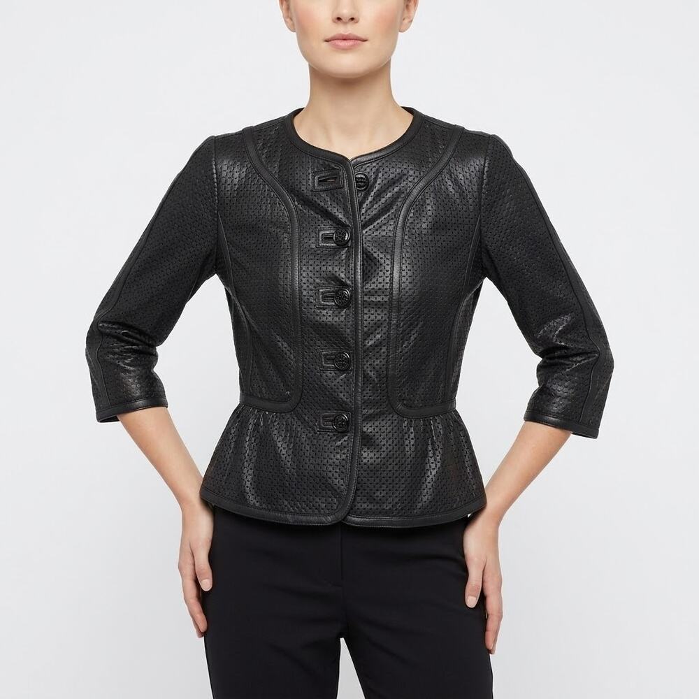 Etcetera Leather Peplum Jacket Size 0